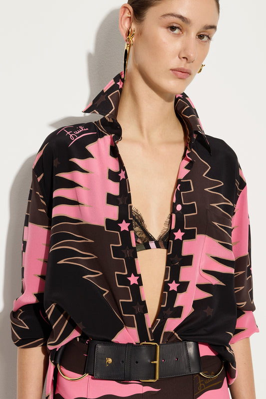 Valdimontone Print Oversized Silk Shirt