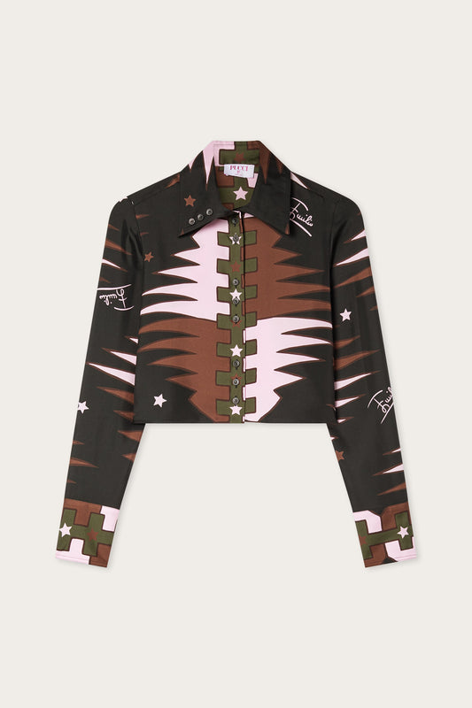 Valdimontone Print Silk Crop Shirt