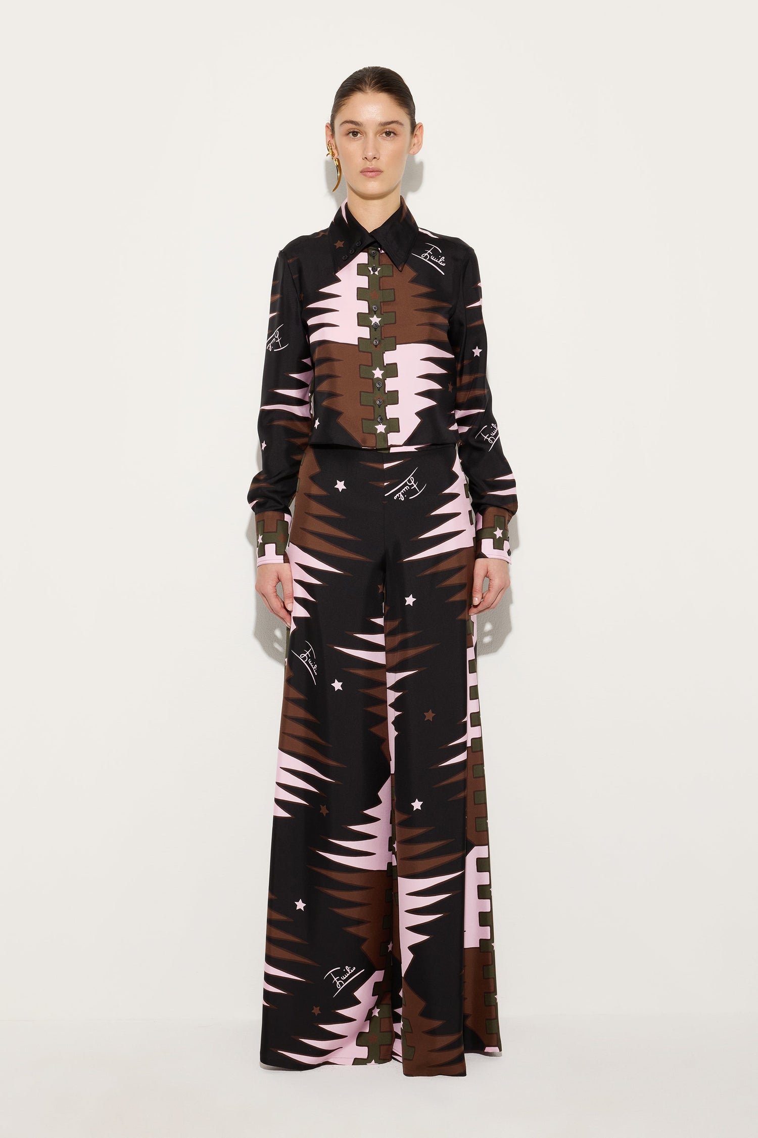 Valdimontone Print Silk Crop Shirt