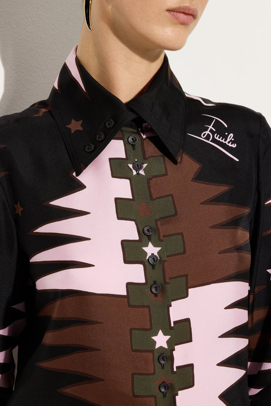 Valdimontone Print Silk Crop Shirt