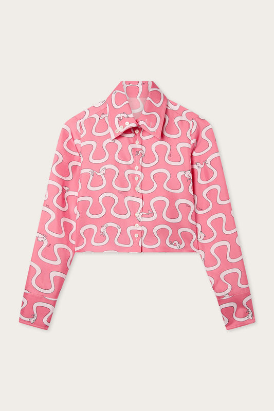 Onda Print Silk Crop Shirt