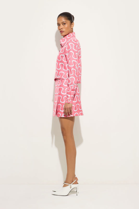 Onda Print Silk Crop Shirt