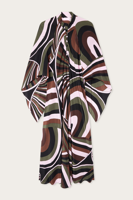 Iride Print Long Kaftan in Crepe de Chine