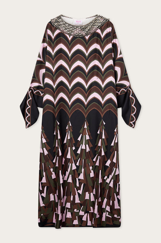 Baiadera Print Embroidered Silk Kaftan