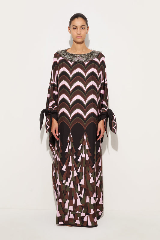 Baiadera Print Embroidered Silk Kaftan