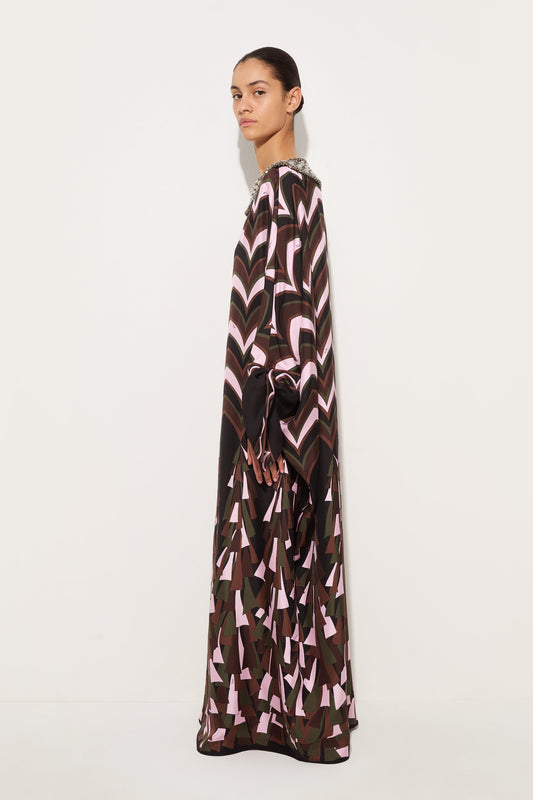 Baiadera Print Embroidered Silk Kaftan
