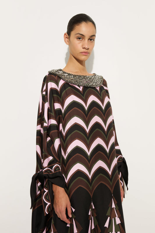 Baiadera Print Embroidered Silk Kaftan