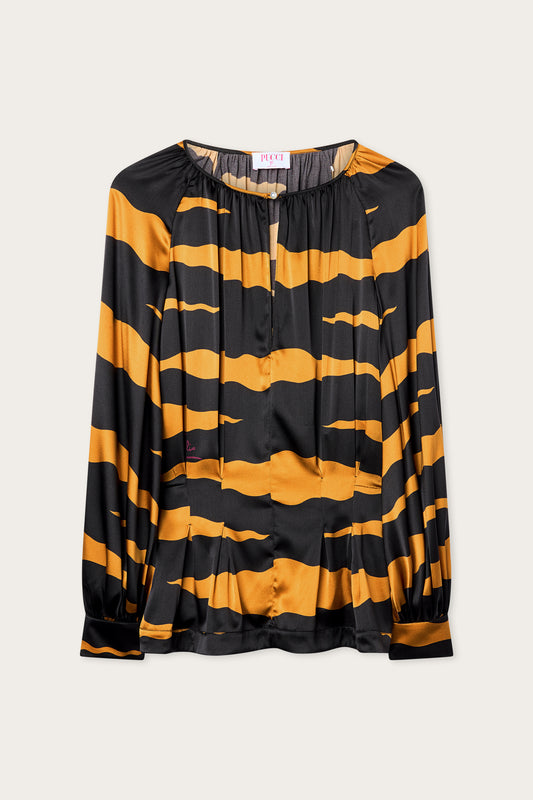 Blusa in Raso in Stampa Fiamme