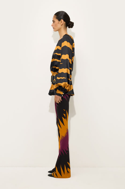 Blusa in Raso in Stampa Fiamme