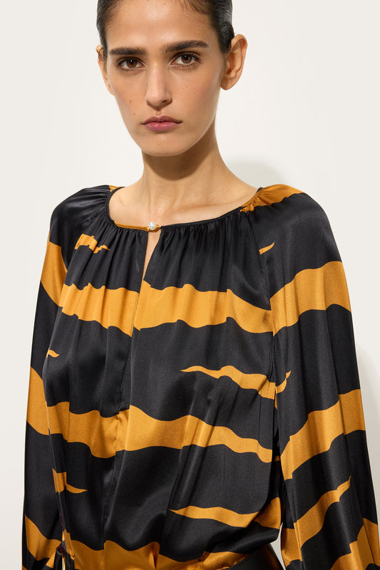 Blusa in Raso in Stampa Fiamme