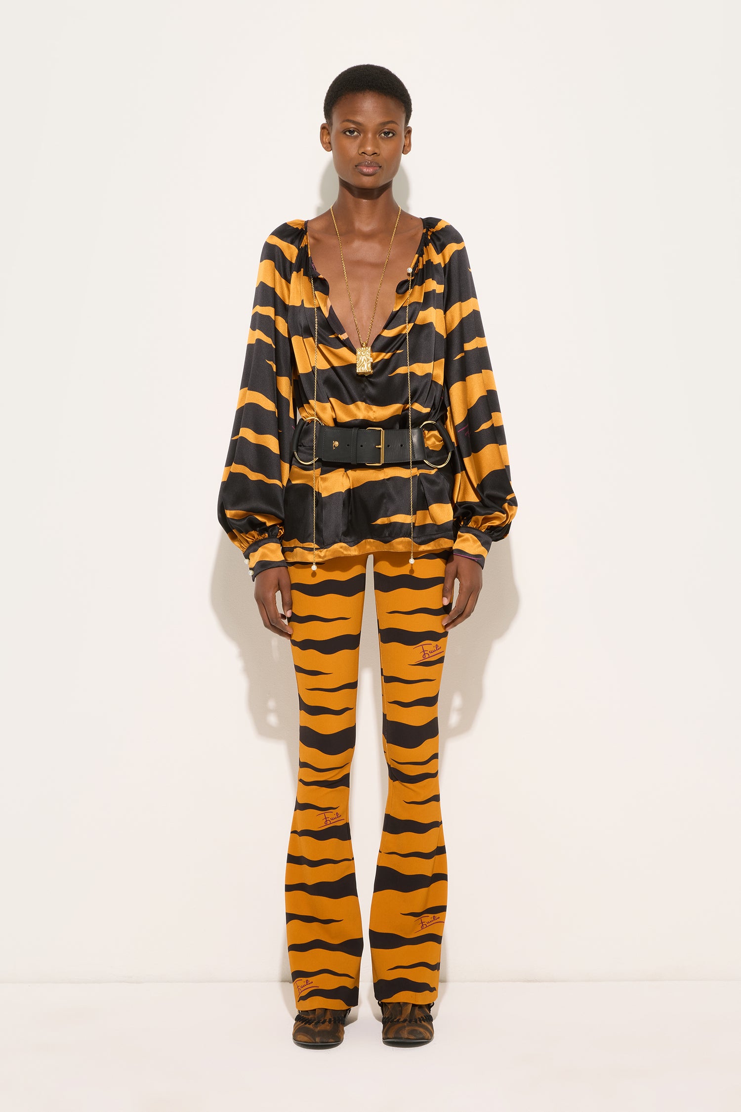 Fiamme Print Bootcut Pants