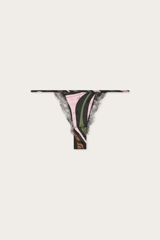 Marmo Print Stretch Silk Satin Thong