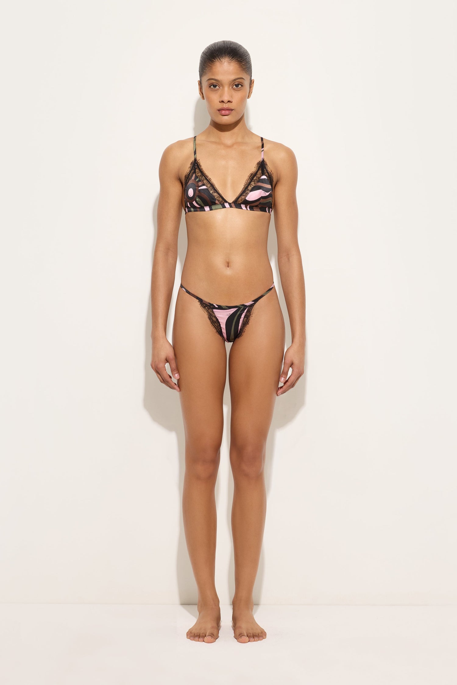 Marmo Print Stretch Silk Satin Thong