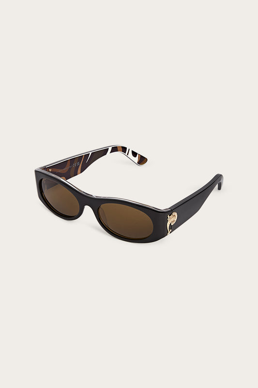 Oval Sunglasses with Printed Temples