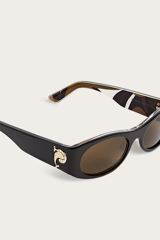 Oval Sunglasses with Printed Temples