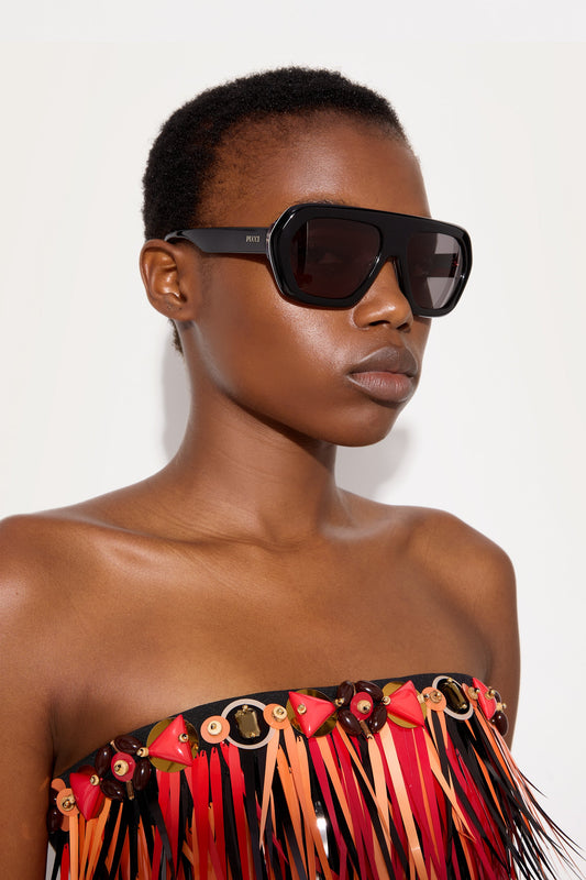 Geometric Sunglasses with Printed Temples