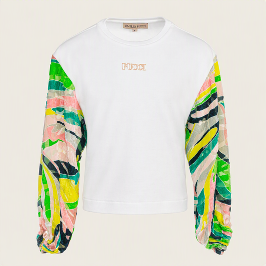 Top with Printed Sleeves