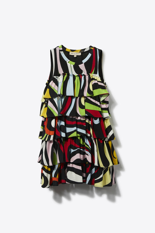 Marmo-Print Ruffled Dress