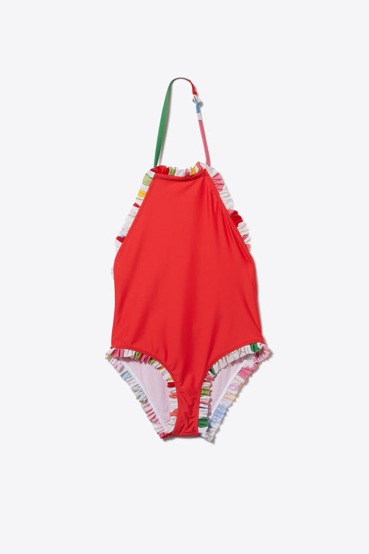 Marmo-Print Ruffled Swimsuit