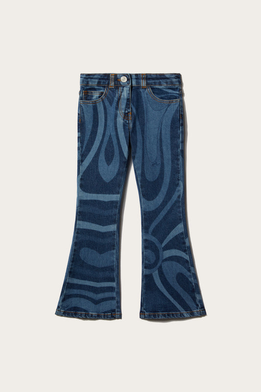 Marmo-Print Flared Jeans