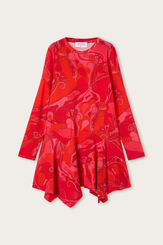 Asymmetrical Hem Dress with Orchidee Print