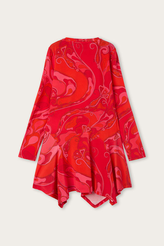 Asymmetrical Hem Dress with Orchidee Print