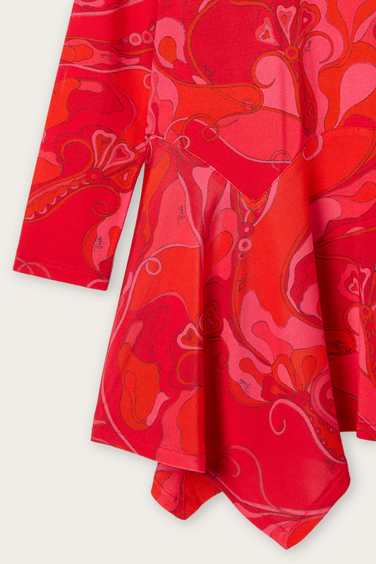 Asymmetrical Hem Dress with Orchidee Print