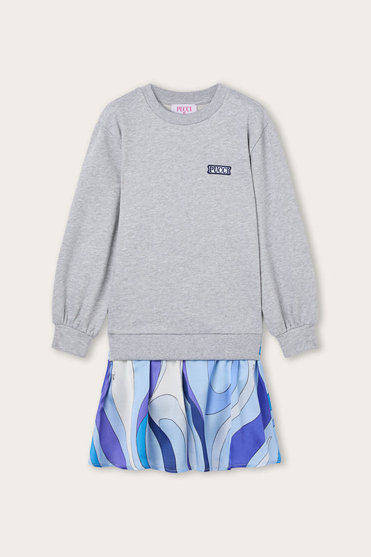 Sweatshirt Dress with Printed Skirt