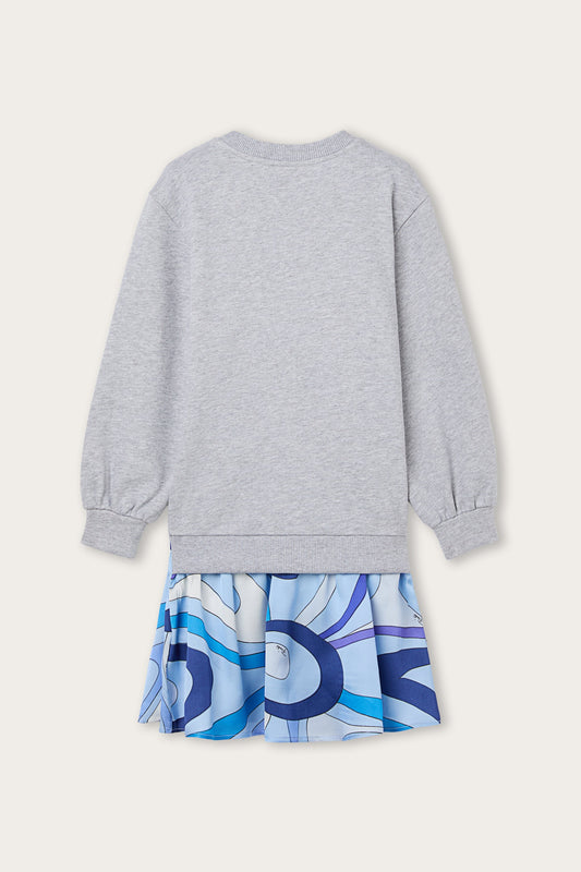 Sweatshirt Dress with Printed Skirt