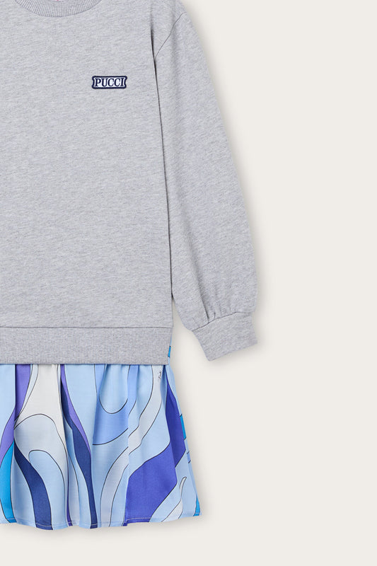 Sweatshirt Dress with Printed Skirt