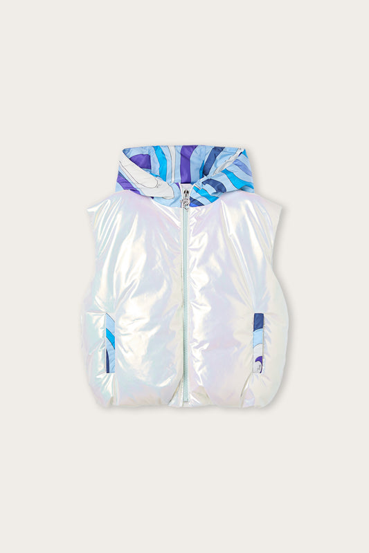 Holographic Effect Sleeveless Down Jacket