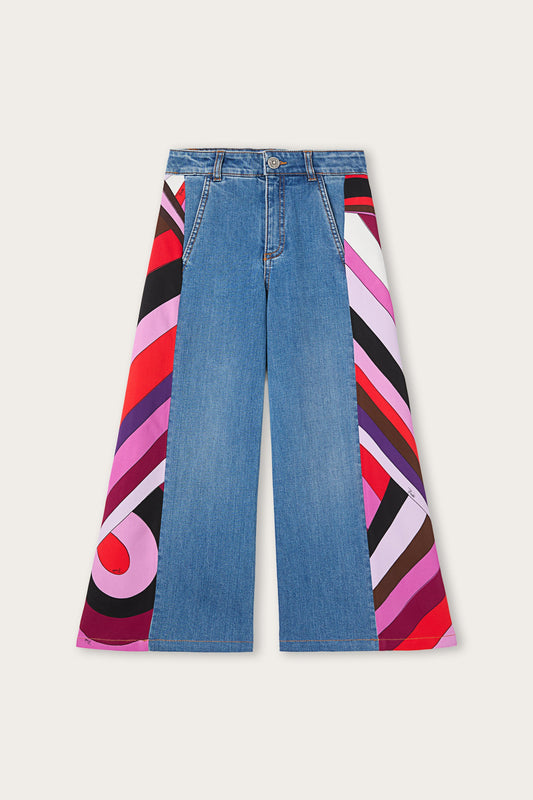 Jeans a Zampa con Inserti Stampati