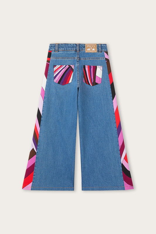 Jeans a Zampa con Inserti Stampati