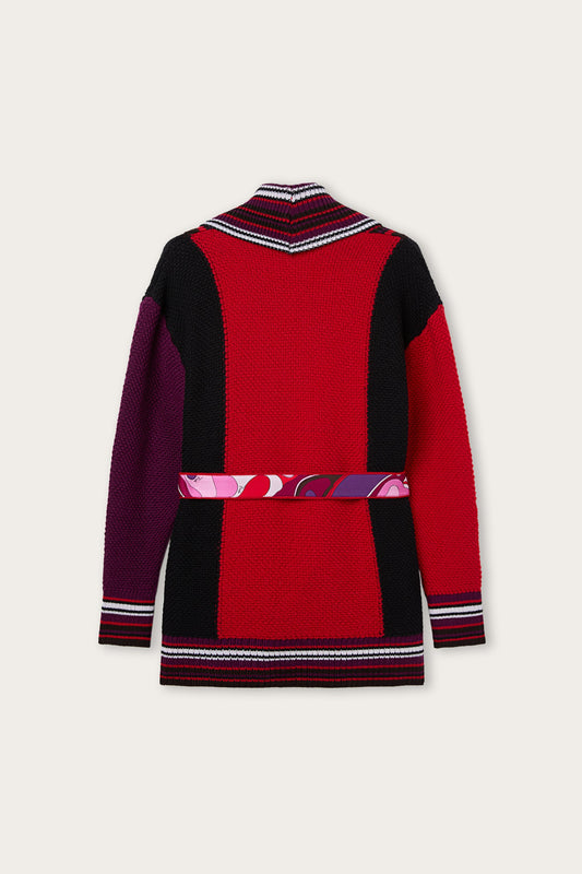 Cardigan con Cintura a Contrasto