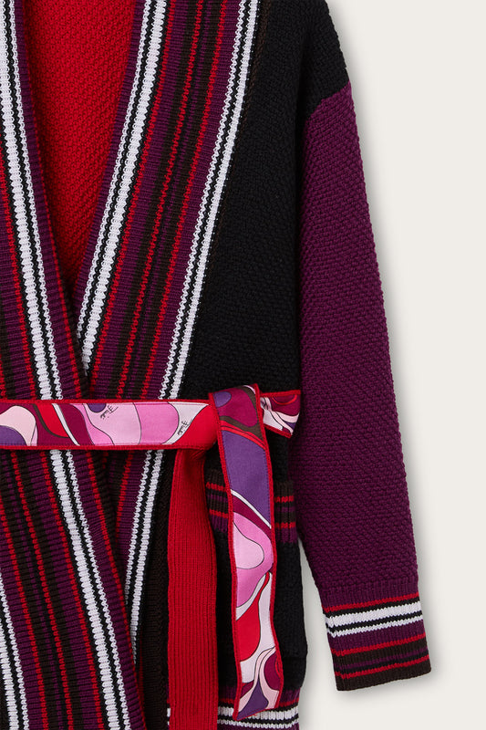 Cardigan con Cintura a Contrasto