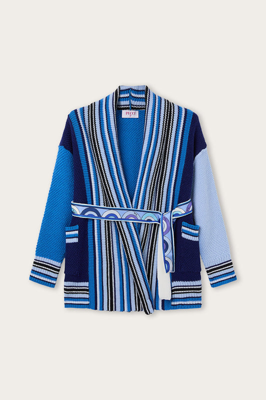 Cardigan con Cintura a Contrasto