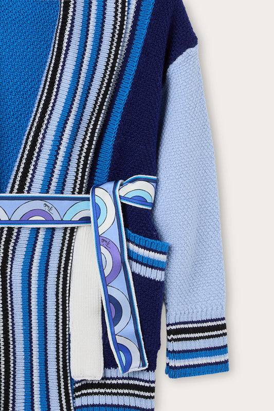 Cardigan con Cintura a Contrasto