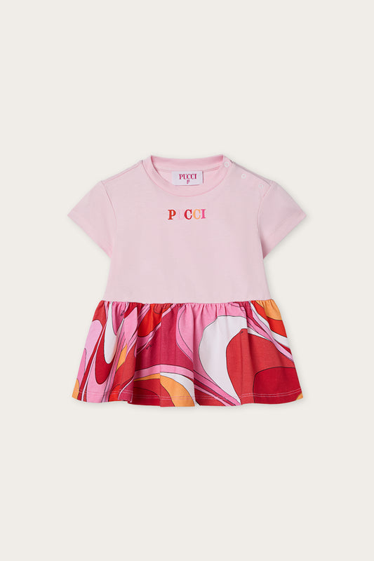 Logo Dress with Printed Skirt