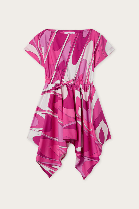 Onde Print Dress with Asymmetrical Skirt