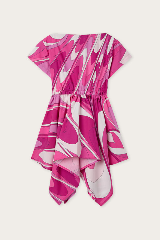 Onde Print Dress with Asymmetrical Skirt