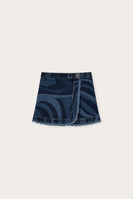 Denim Skirt with Marmo Print