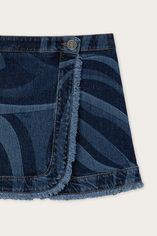 Denim Skirt with Marmo Print