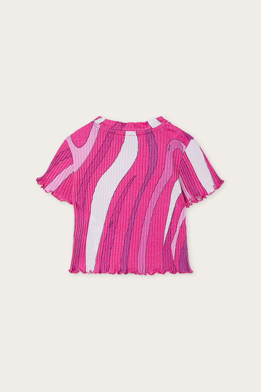 T-shirt a Costine in Stampa Marmo