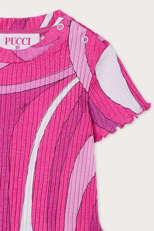 T-shirt a Costine in Stampa Marmo