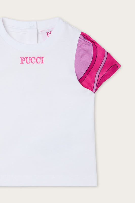 T-shirt with Logo and Printed Sleeves