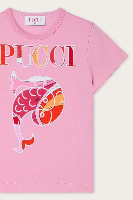 T-shirt with Embroidered Logo and Fish