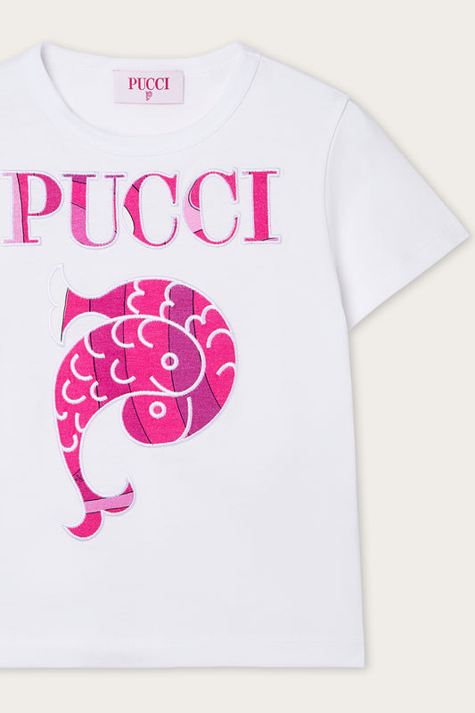 T-shirt with Embroidered Logo and Fish