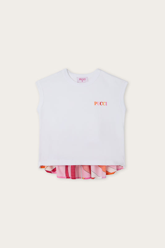 Sleeveless T-Shirt with Printed Hem