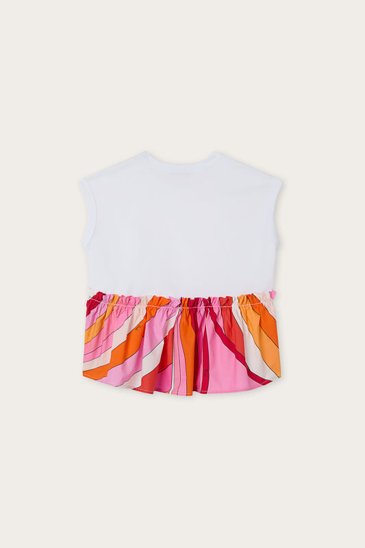 Sleeveless T-Shirt with Printed Hem