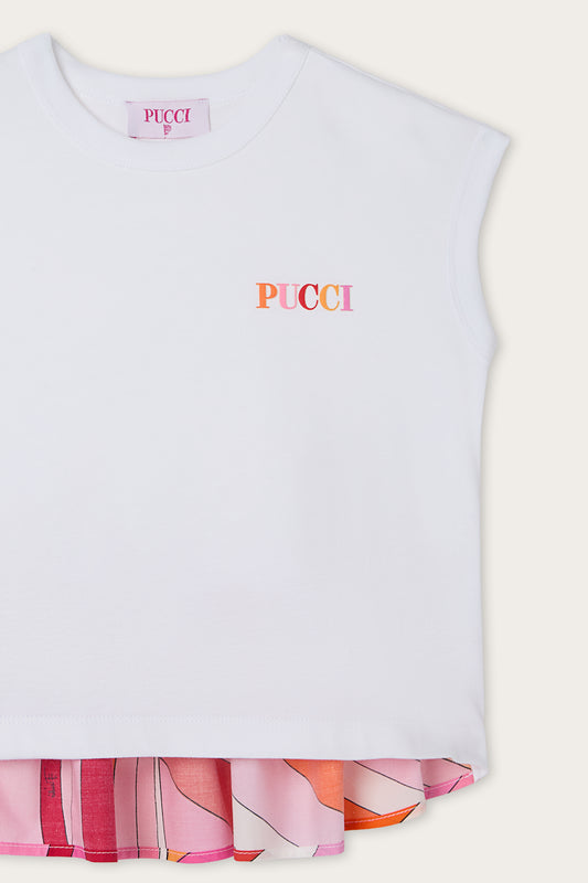 Sleeveless T-Shirt with Printed Hem